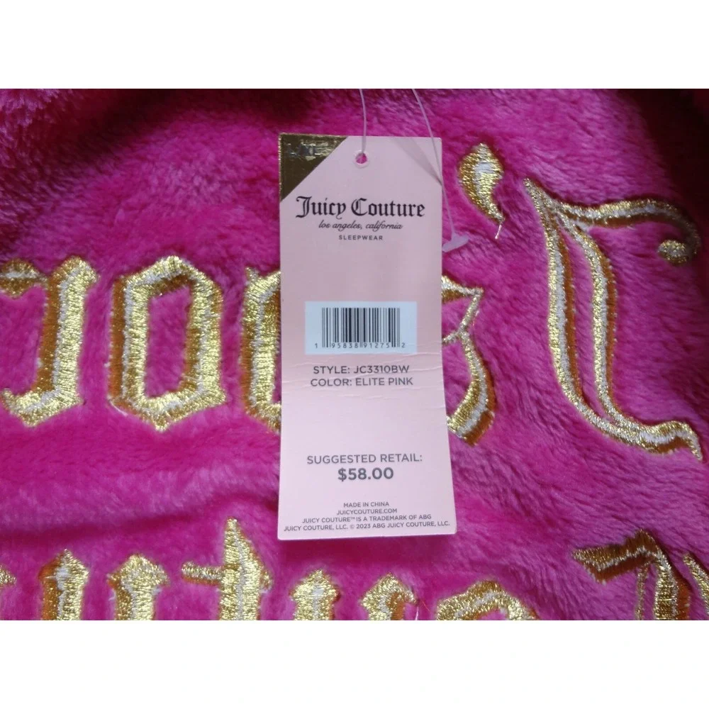 NEW Juicy Couture Luxe Soft Plush Robe Size L/XL Pink Pockets 36